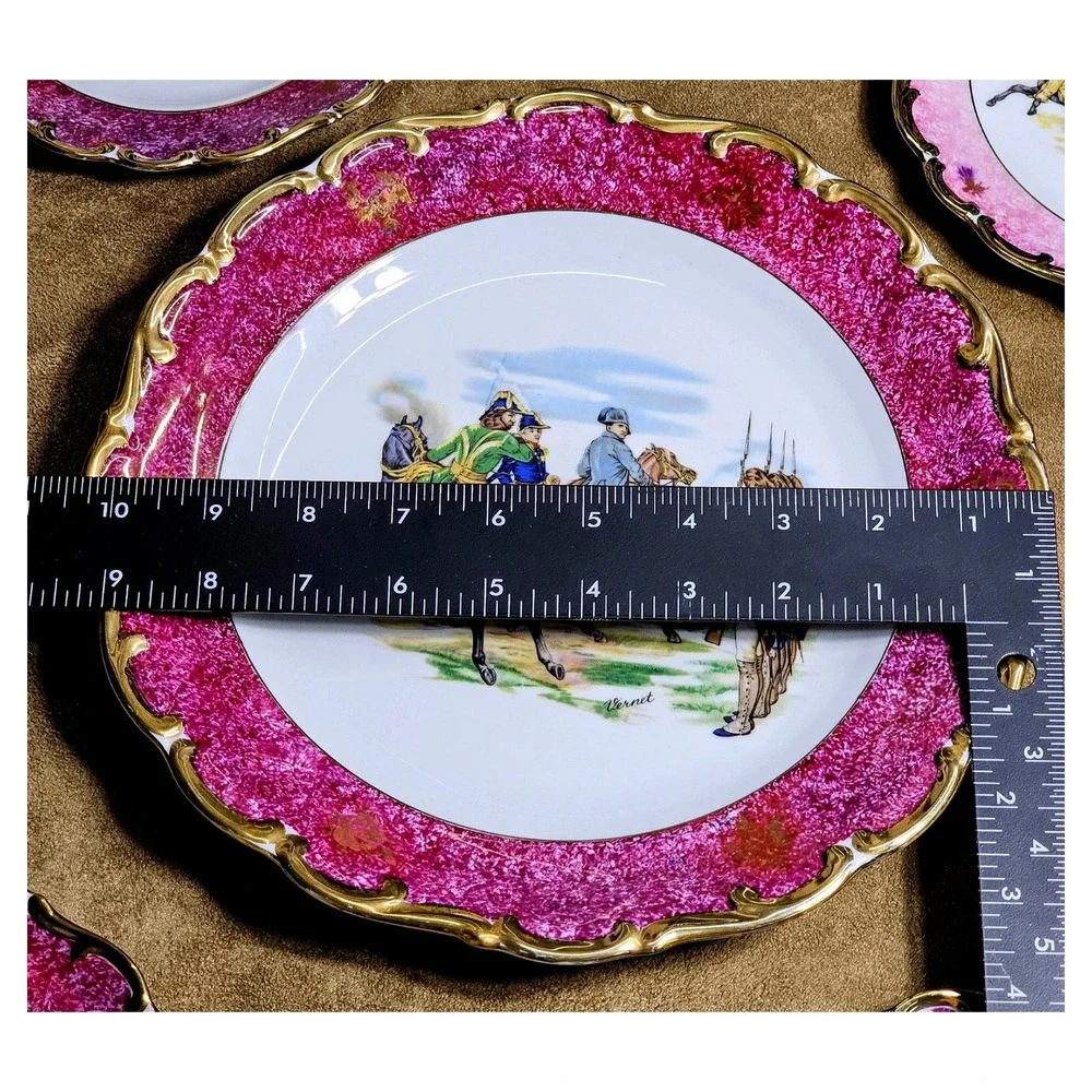Schumann Arzberg Bavaria Napoleonic Battle Plate Set 7pc Magenta Gold Trim 7.5in